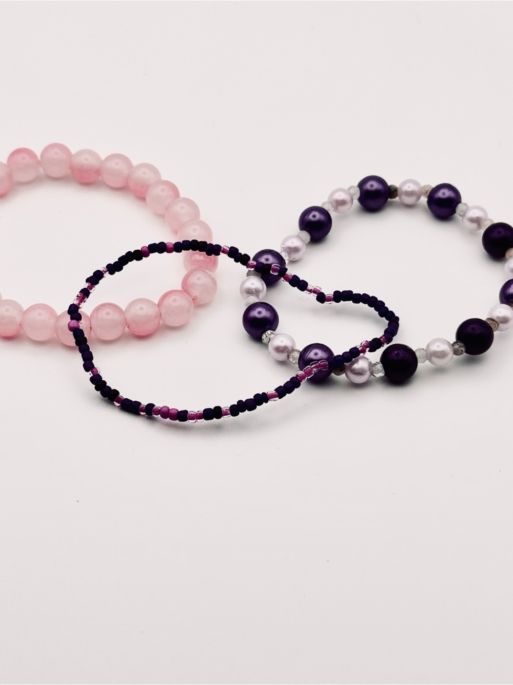 Hand Crafted Pink and Purple Beaded Bracelet Set
